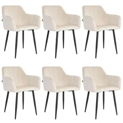 Afbeelding van Lina® Rio Eetkamerstoelen Creme Set van 6 Velvet