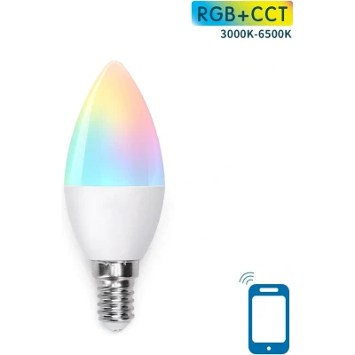 Afbeelding van Kaarslamp E14 WiFi RGB+CCT 3000K 6500K RGB warmwit daglichtwit LED 7W=42W gloeilamp
