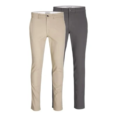 Afbeelding van JACK &amp; JONES Mannelijke chinobroek, pak van 2 stuks, slimfit ch, Crockery., 32W / 36L