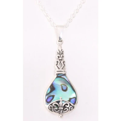 Afbeelding van Bewerkte zilveren hanger met abalone schelp aan ketting