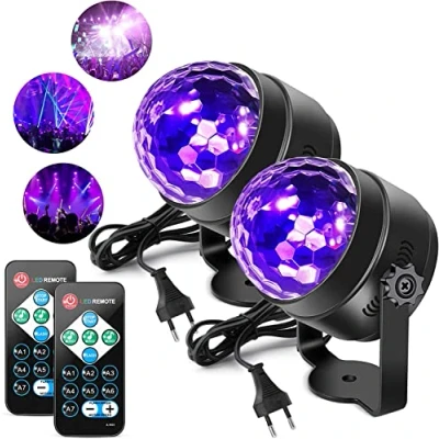 Afbeelding van Blacklight UV led lichteffecten, disco bal, feestverlichting, Lunsy licht, feestlicht met afstandsbediening en geluidscontrole, 3 W, podiumlicht voor Halloween/decoratie/Kerstmis