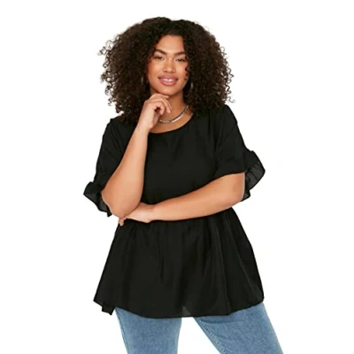 Afbeelding van Trendyol Zwarte Korte Mouw Geweven Flounce Plus Size Blouse Tbbss22Af0002