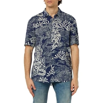 Afbeelding van Key Largo MSH Resort 1/2 Patterned Overhemd, Heren, Maat: Large, Navy white