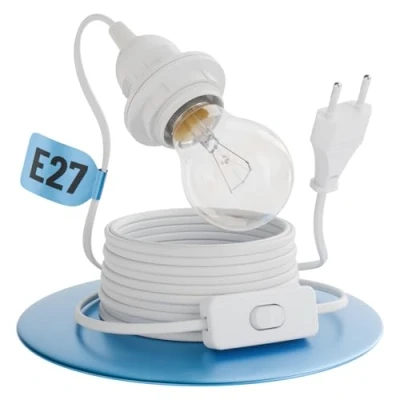 Afbeelding van greate lamphouder E27 met kabel en schakelaar wit 5 meter fitting stekker max. 60W 250V lampfitting