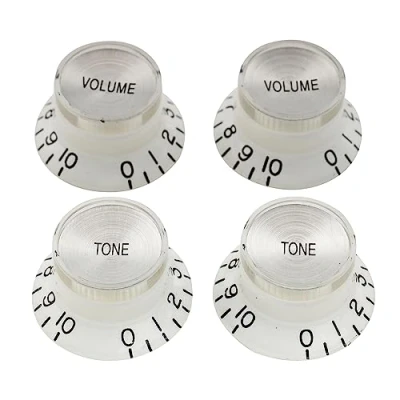 Afbeelding van Musiclily Pro Inch Maat Gitaarknop Belmodel 2 Toon Volume Knoppenset voor USA Les Paul SG Elektrische Gitaar, Wit met Zilver Top (4 Stuks)
