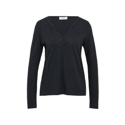 Afbeelding van s.Oliver MIT Henleyausschnitt UND Flammstruktur Longsleeve, Dames, Maat: 38, Navy