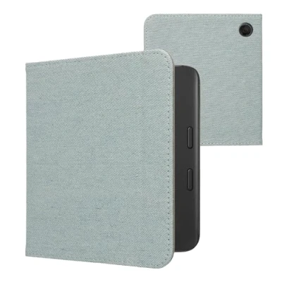 Afbeelding van kwmobile E reader hoesje geschikt voor Tolino Vision 6 hoes flip case met magneetsluiting Ereader cover Denim design in lichtblauw