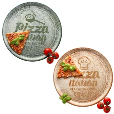 Afbeelding van Set van 2 pizzaborden CREAM &amp; GREEN 33cm 1x ZREC01 ZREC03