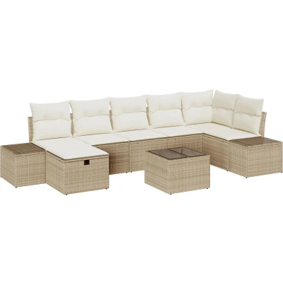 Afbeelding van vidaXL 8 Deel Tuin Sofa Set met Kussens Beige Poly Rattan