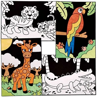 Afbeelding van Baker Ross FC765 Jungle Dieren Fuzzy Kunstplaten Pak van 10, Kleurplaten, en Kunst Knutselen voor Kinderen