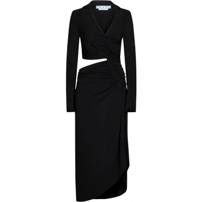 Afbeelding van Elegant Ruched Detail Dress with Long Sleeves and Cutout Design Wo