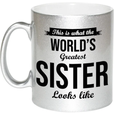 Afbeelding van Worlds Greatest Sister cadeau mok / beker zilverglanzend 330 ml feest mokken