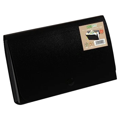 Afbeelding van eco A6 50% gerecycled 6 doorzichtige zak zwart deksel uitbreidend bestandsbewijs, rekeningen, kaarten organisator documentmap kleurindextabbladen