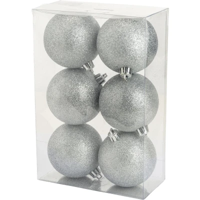 Afbeelding van Cosy @Home Kerstballen Zilver glitter ø 8 cm 6 Stuks