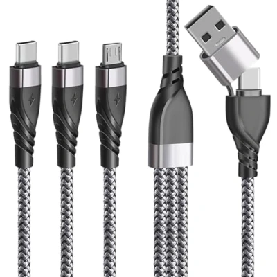Afbeelding van Unillous multi USB kabel, universele oplaadkabel 5 in 1 snellaadkabel met 2 type C en micro USB, meervoudige aansluitingen, voor iP 16 15 Android Galaxy LG PS4 tablet 1,2 m