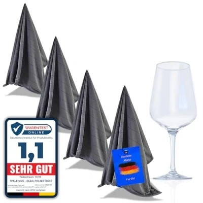 Afbeelding van Walfinus Premium 4 delige set grijze microvezel polijstdoeken pluisvrije, streepvrije, krasvrije glazen polijstdoek voor spiegels en hoogglansoppervlakken ca. 50 60 cm