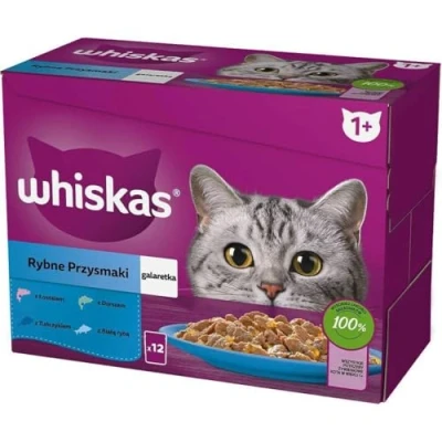 Afbeelding van Whiskas 1+ Natvoer voor katten, keuze uit gelei, 12 x 85 g, hoogwaardig nat voer vanaf de leeftijd van 1 jaar, in portiezakjes