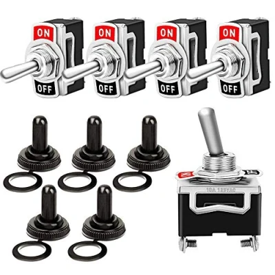 Afbeelding van QitinDasen 5 stuks professionele 6 A 250 V/15 125 V auto tuimelschakelaars met waterdichte beschermkap, SPST 2 polig rocker tuimelschakelaar, aan/uit positie tuimelschakelaar metalen hendel