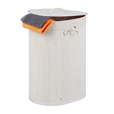 Afbeelding van Relaxdays wasmand bamboe opvouwbaar deksel mand wasgoed 46 l uitneembare waszak wit