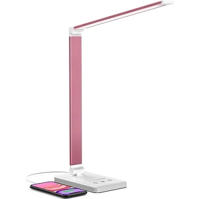 Afbeelding van Bureaulamp, Chesbung LED Bureaulamp USB Charge Eye Caring Touch Tafellamp met Dimbaar, Nachtlicht en Opvouwbare lamp, 5 Verlichtingsmodi 10 Helderheidsniveaus, Automatische Timer (Roze)