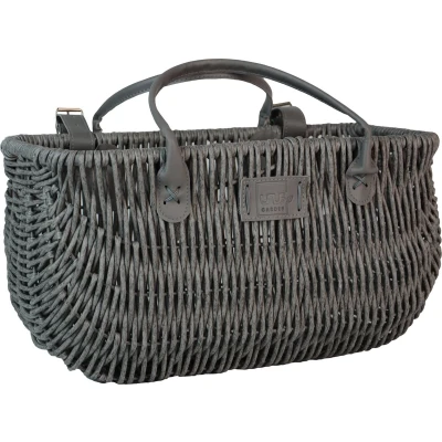 Afbeelding van UNUS® Fietsmand met leren riemen in modern rattan look grijs