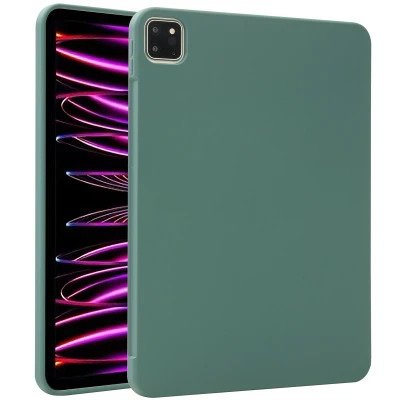 Afbeelding van Apple iPad Pro 11 (2018) Hoes: Accezz Liquid Silicone Backcover met penhouder Softcase,Backcover Donkergroen Siliconen En TPU (zacht) Tablet