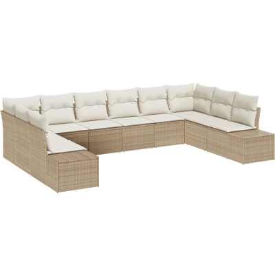 Afbeelding van vidaXL 10 Delige Tuin Sofa Set met Kussens Beige Poly Rattan