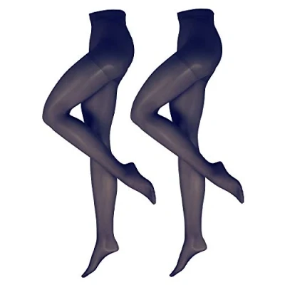 Afbeelding van Nur Die Set van 2 fit in vorm 40 denier, sterke ondersteuning, semi ondoorzichtige fijne panty, zijdeachtig, matte look, ontlast de benen, comfortabele tailleband voor dames, marineblauw, 44 48