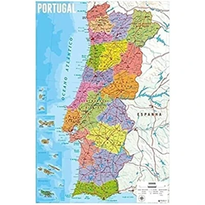 Afbeelding van Grupo Erik Editores Poster kaart Portugal Fisico Politico