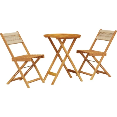 Afbeelding van vidaXL 3 delige Bistroset polypropeen en massief hout beige