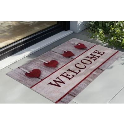 Afbeelding van Wasbare Deurmat Binnen Welcome Anti slip &amp; Absorberend, Voor Hal of Entree Rood Rechthoek Polyamide 45x75 cm