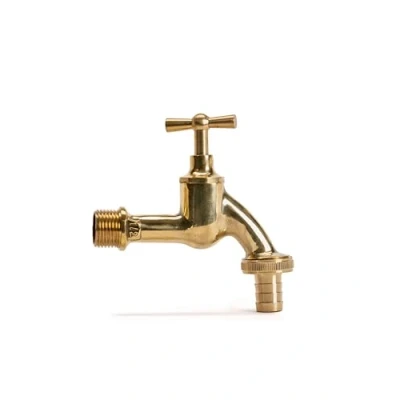 Afbeelding van Livlig53 Polly Kraan met slangschroefverbinding, gepolijst messing, 1/2 inch, premium tuinkraan, handige knevelgreep, koudwaterkraan inch wandaansluiting, buitenkraan