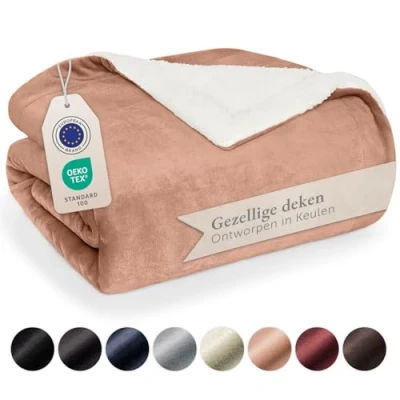 Afbeelding van Blumtal pluizige Sherpa deken hoogwaardige deken, fleece superzachte fleecedeken als bankhoes, sprei of woonkamerdeken, 230 x 270 cm, Oudroze