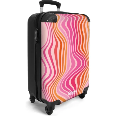 Afbeelding van NoBoringSuitcases.com® Handbagage koffer lichtgewicht Reiskoffer trolley Roze en oranje golvende lijnen Rolkoffer met wieltjes Past binnen 55x40x20 55x35x25