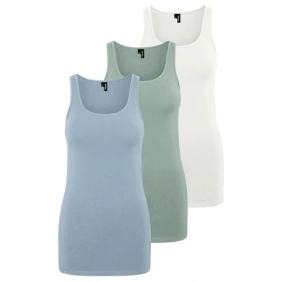Afbeelding van VERO MODA Dames VMMAXI My Soft Long Tank Top GA 3P, groen/blauw/wit (1 x jadeit/1 blauwe fog/1 sneeuwwit), M