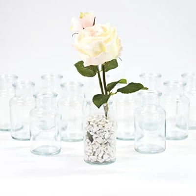 Afbeelding van gouveo Set van 12 glazen vazen Clear Bottle 250 ronde bloemenvazen glas decoratieve voor thuis, bruiloften, verjaardagen, feesten