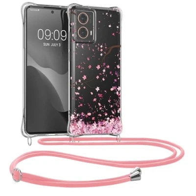 Afbeelding van kwmobile telefoonhoesje geschikt voor Motorola Moto G85 5G Hoesje met telefoonkoord Back cover smartphone Case in poederroze / donkerbruin transparant