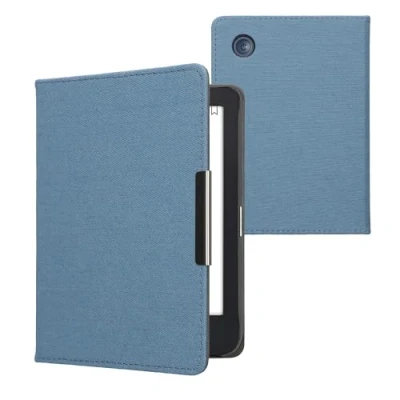 Afbeelding van kwmobile E reader hoesje geschikt voor Kobo Clara 2E hoes flip case met magneetsluiting Ereader cover Denim design in blauw