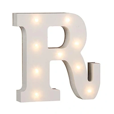 Afbeelding van Out of the Blue 57/6091 houten letter &quot;R&quot; verlicht met 9 LED lampen, werkt op batterijen, ca. 16 cm