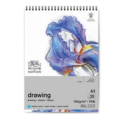 Afbeelding van Winsor &amp; Newton 6691007 tekenpapier in spiraalblok 25 vellen DIN A3, 150 g/m², medium korrel, natuurlijk wit, zuurvrij, verouderingsbestendig, ideaal voor potlood, kleurpotlood, pastel en houtskool