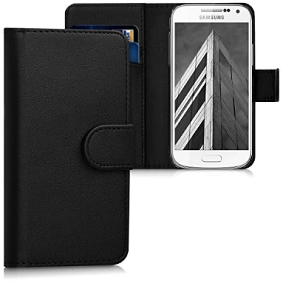 Afbeelding van kwmobile telefoonhoesje compatibel met Samsung Galaxy S4 Mini Hoesje pasjeshouder in zwart Wallet case