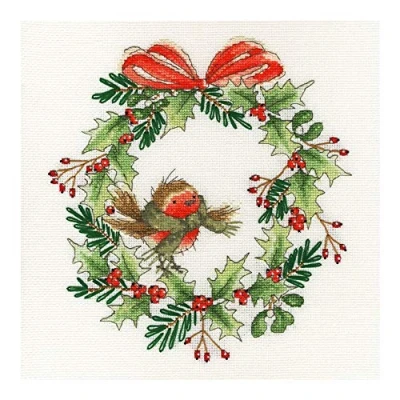 Afbeelding van Bothy Threads Kruissteekset &quot;Roodborstjes krans&quot; 26x26cm, XX14, telpatroon