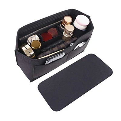 Afbeelding van Doxo Felt Organizer Insert Handtas &amp; Tote Portemonnee Large met Rits Bag in Past voor Speedy en Neverfull (groot, Black + Base Shape)