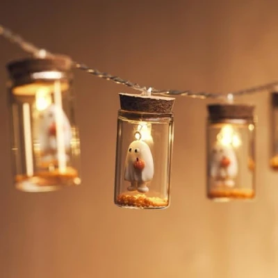 Afbeelding van Lights4fun 10 LED Halloween Ghost met Pompoen Glazen Fles String Fairy Lights 1.5m