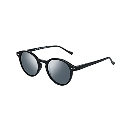 Afbeelding van ZENOTTIC Zonnebril, gepolariseerd, retro, klassiek, rond, UV400 frame, heren en dames (zwart mat + grijs)