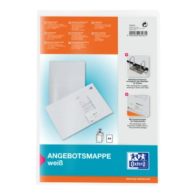 Afbeelding van Offertemap Oxford A4 met insteektas 2 kleppen 0.5mm PP wit