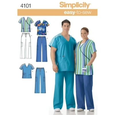 Afbeelding van Simplicity 4101Women&#039;s &amp; Men&#039;s Plus Size Scrubs, Papier, Wit, BB (XL XXL XXXL)