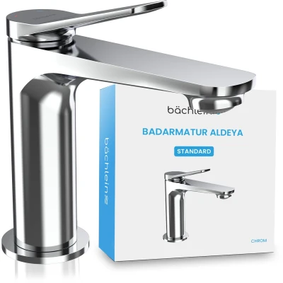 Afbeelding van Bächlein Aldeya badkamerkraan in modern design, ééngreepsmengkraan met duurzame keramische cartouche en installatieset, chroom
