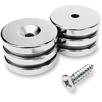 Afbeelding van Sensei 6 stuks neodymium magneten rond 25 x 4 mm met schroefgat 9 kg aantrekkingskracht + schroeven inbegrepen