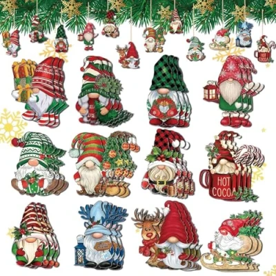 Afbeelding van 36 stuks kerstversieringen voor boom, kerstboomversiering, kerstballen, hout, kerstversiering om op te hangen, kerst decoratie binnen, hanger, houten decoratie, kerstboom